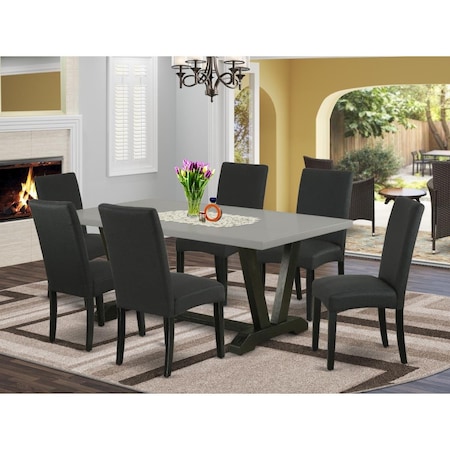 East West Furniture 7 Piece V-Style Dining Table Set - Black V697DR124-7